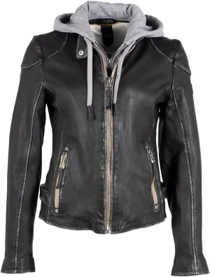 Mauritius Women's Genuine Lambskin Leather Jacket with Detachable Hoodie