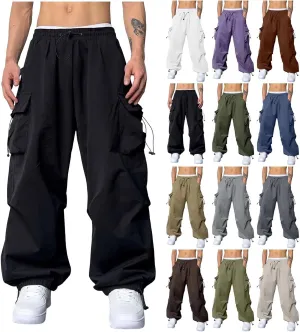 Men Baggy Cargo Pants Trendy Casual Parachute Pants Loose Harem Joggers Streetwear Drawstring Sweatpants with Pocket