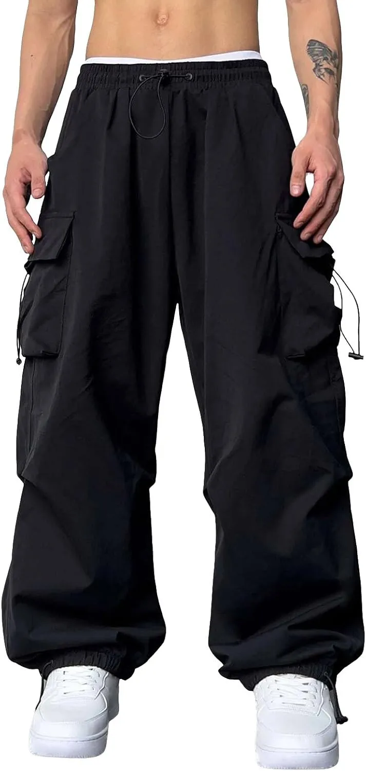 Men Baggy Cargo Pants Trendy Casual Parachute Pants Loose Harem Joggers Streetwear Drawstring Sweatpants with Pocket