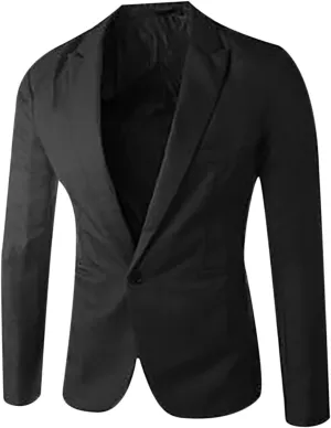 Men Casual Blazer Jackets Slim Fit Suits Jacket One Button Business Sports Coat Solid Long Sleeve Office Work Tops