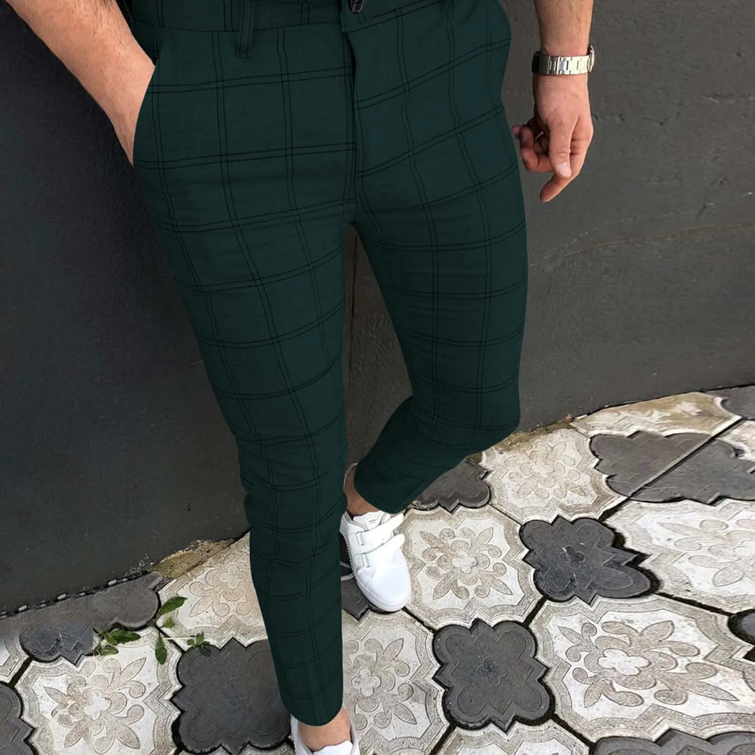 Men Casual Pants Slim-Fit Casual Stretch Chino Pant Men's Classic-Fit Wrinkle- Flat-Front Chino White Linen Trousers