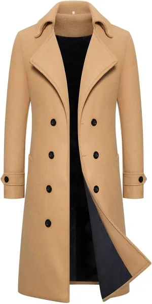 Men Coats Winter Long Winter Overcoat for Men Notched Collar Breasted Slim Fit Casual Trench Coat Everyday Style