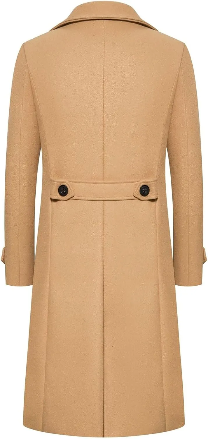 Men Coats Winter Long Winter Overcoat for Men Notched Collar Breasted Slim Fit Casual Trench Coat Everyday Style
