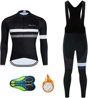 Men Cycling Clothing Set Winter Long Sleeve Jacket Bike Jersey Kit Plus Velvet Riding Clothes   Cycling Pants with 20D Pad