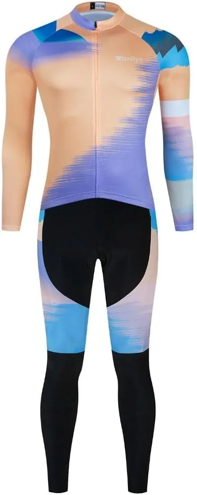 Men Cycling Clothing Set Winter Long Sleeve Jacket Bike Jersey Kit Plus Velvet Riding Clothes   Cycling Pants with 20D Pad