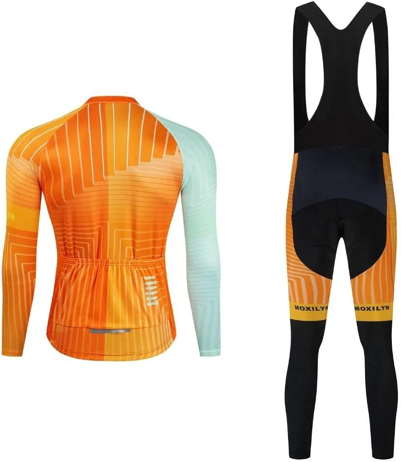 Men Cycling Clothing Set Winter Long Sleeve Jacket Bike Jersey Kit Plus Velvet Riding Clothes   Cycling Pants with 20D Pad
