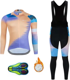 Men Cycling Clothing Set Winter Long Sleeve Jacket Bike Jersey Kit Plus Velvet Riding Clothes   Cycling Pants with 20D Pad