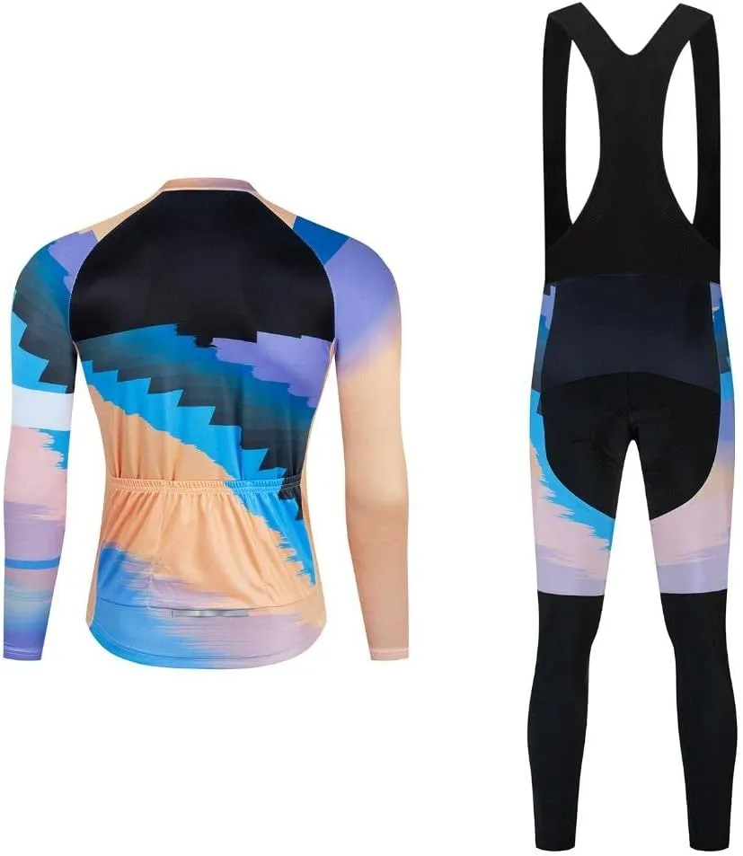 Men Cycling Clothing Set Winter Long Sleeve Jacket Bike Jersey Kit Plus Velvet Riding Clothes   Cycling Pants with 20D Pad