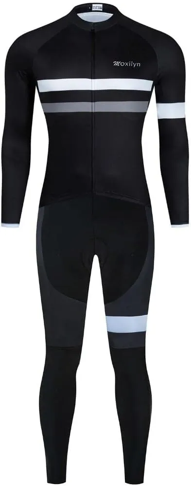 Men Cycling Clothing Set Winter Long Sleeve Jacket Bike Jersey Kit Plus Velvet Riding Clothes   Cycling Pants with 20D Pad