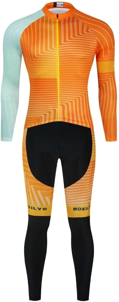 Men Cycling Clothing Set Winter Long Sleeve Jacket Bike Jersey Kit Plus Velvet Riding Clothes   Cycling Pants with 20D Pad