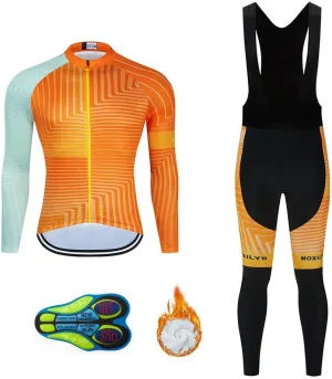 Men Cycling Clothing Set Winter Long Sleeve Jacket Bike Jersey Kit Plus Velvet Riding Clothes   Cycling Pants with 20D Pad