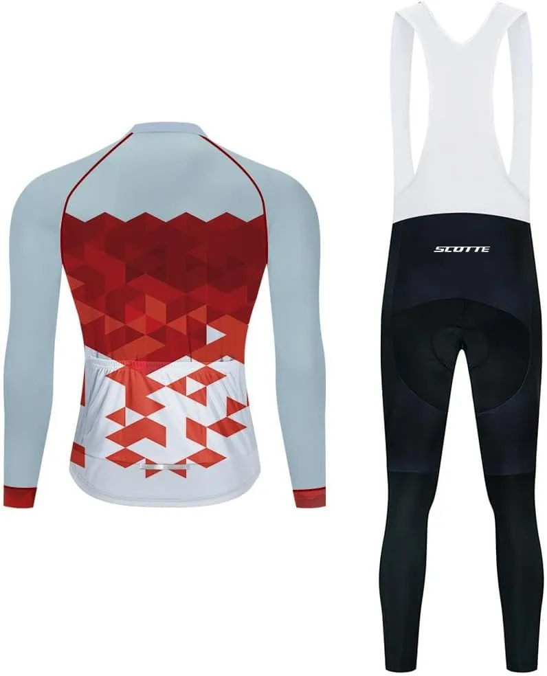 Men Cycling Jersey Set Bike Suit Long Sleeve MTB Cycling Outfits Quick Dry Gel Sponge Padded Cycling Pants