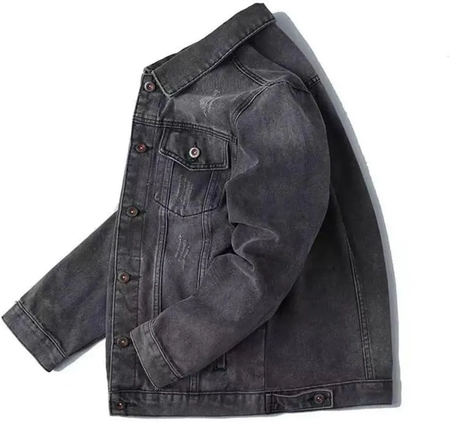 Men Denim Jacket Retro Loose Single-Breasted Two Side Pockets Men Jacket Lapel Denim Jackets