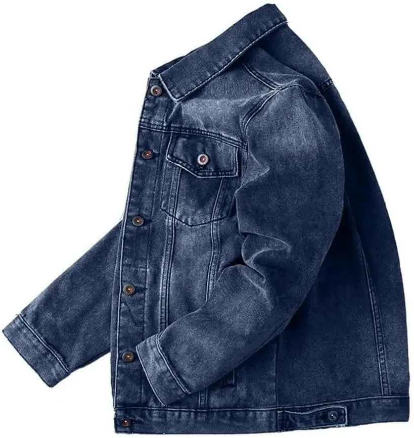 Men Denim Jacket Retro Loose Single-Breasted Two Side Pockets Men Jacket Lapel Denim Jackets