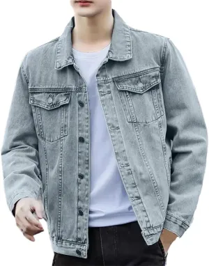 Men Denim Jacket Retro Loose Single-Breasted Two Side Pockets Men Jacket Lapel Denim Jackets