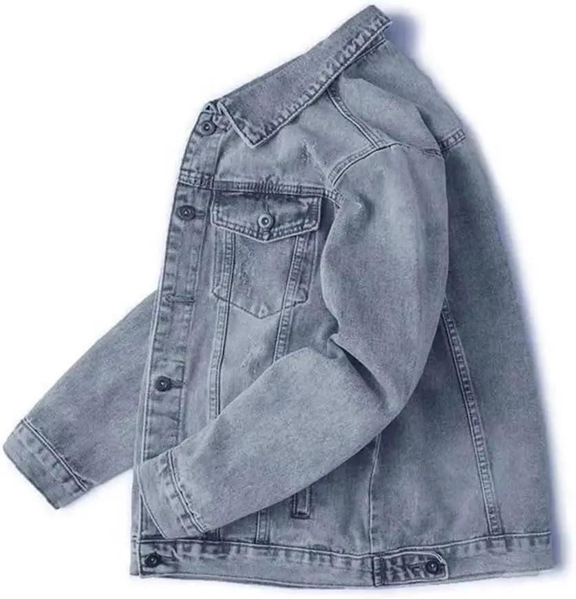 Men Denim Jacket Retro Loose Single-Breasted Two Side Pockets Men Jacket Lapel Denim Jackets