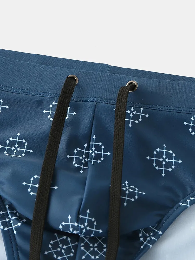 Men Geometry Drawstring Bikini Swim Briefs