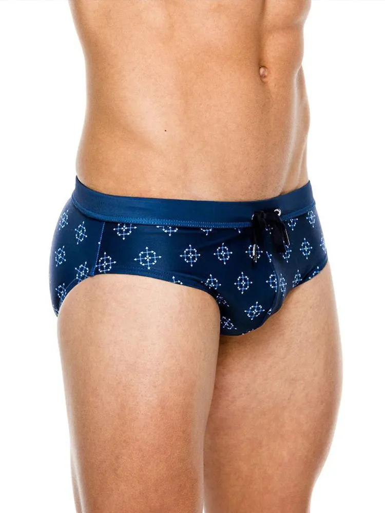 Men Geometry Drawstring Bikini Swim Briefs