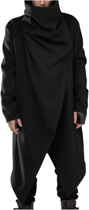 Men Lightweight Casual Cape Cloak Long Length Irregular Hem Pullover Overcoat Hip Hop Slim Poncho Sweatshirt Coat