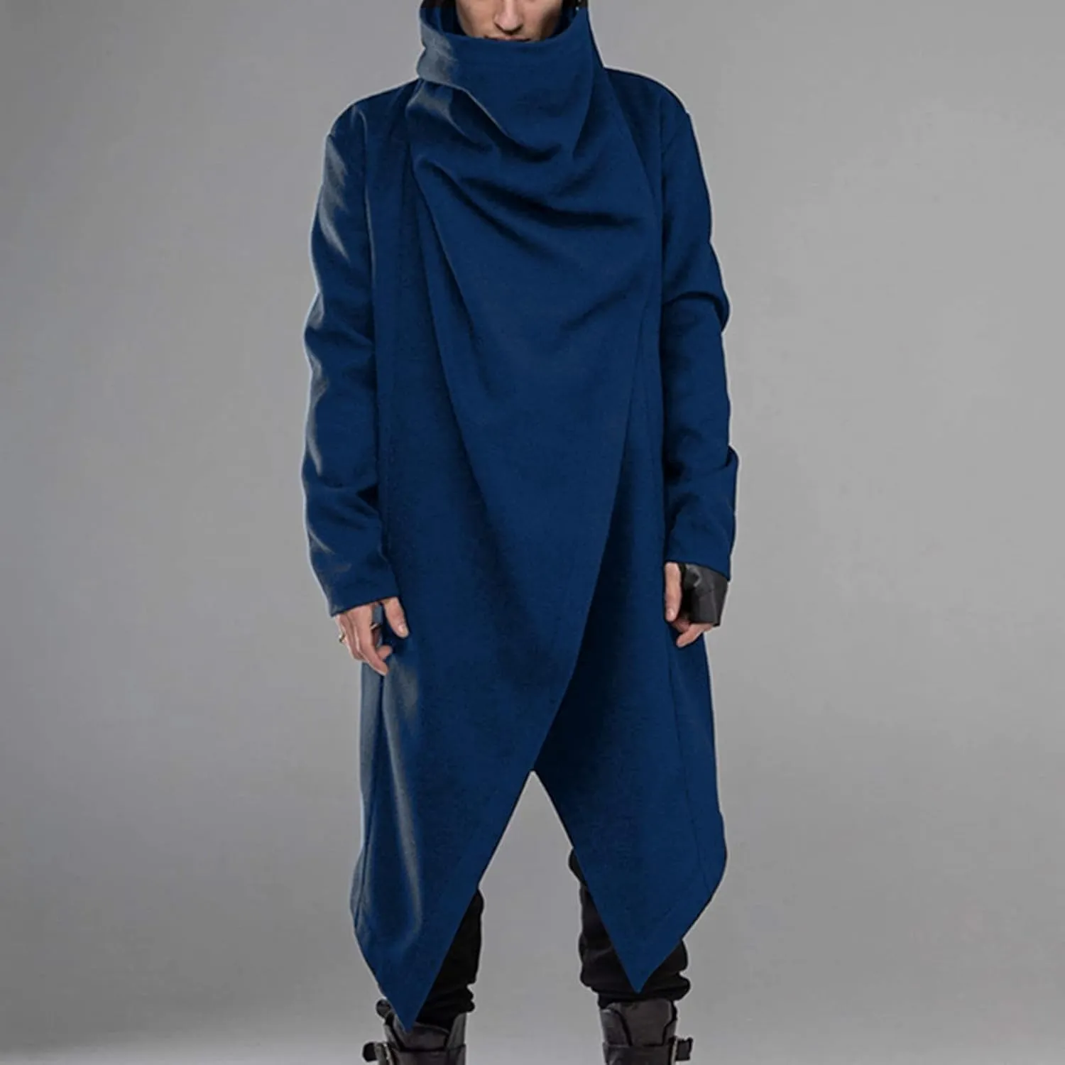 Men Lightweight Casual Cape Cloak Long Length Irregular Hem Pullover Overcoat Hip Hop Slim Poncho Sweatshirt Coat