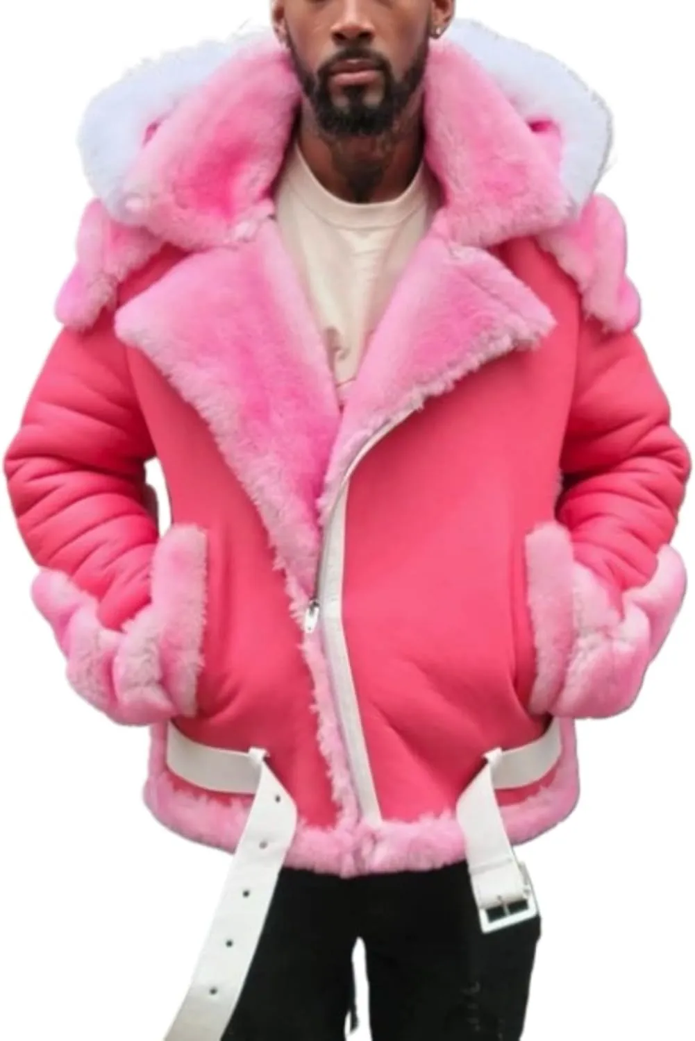 Men Shearling Fur Lined Bomber Jacket Big and Tall Faux Suede Leather Coats Outwear Vintage Winter Men Jacket