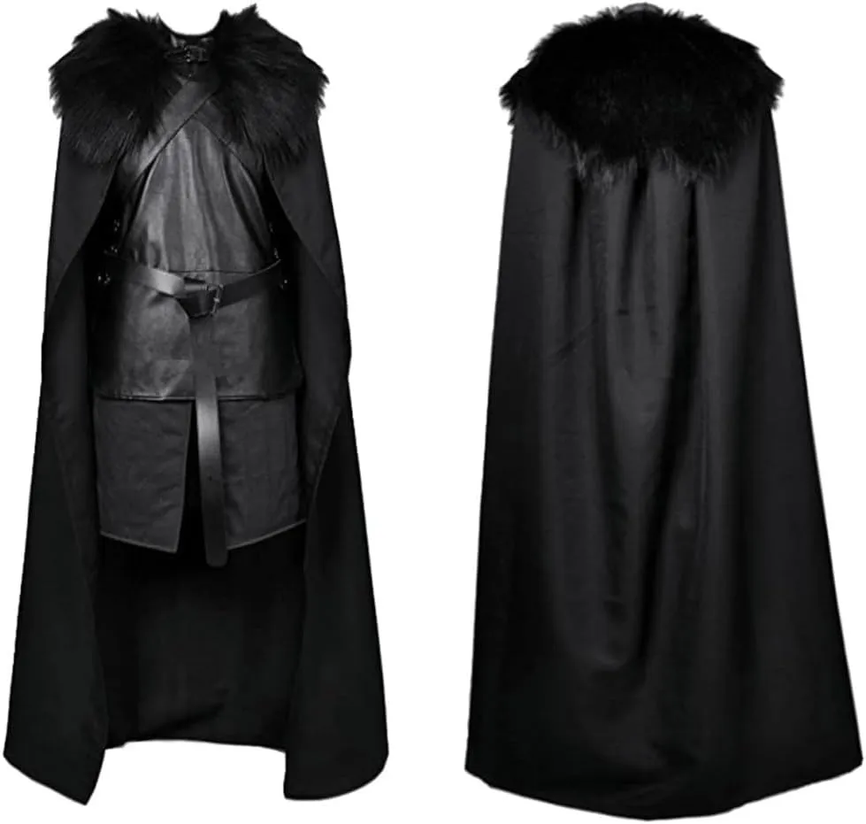 Men Targaryen Daemon Cosplay Tunic Jacket Cape Black Uniform Prince Jon Halloween Costume Cloak Outfit