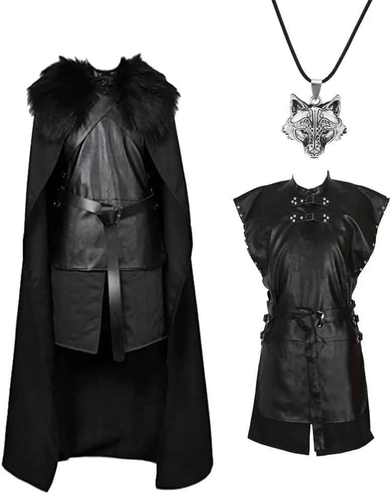 Men Targaryen Daemon Cosplay Tunic Jacket Cape Black Uniform Prince Jon Halloween Costume Cloak Outfit
