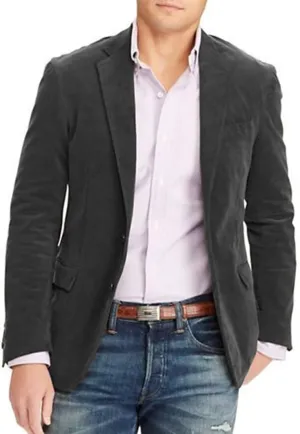 Men's 2 Button Faux Leather Blazer Casual Sport Suede Jacket with Pockets