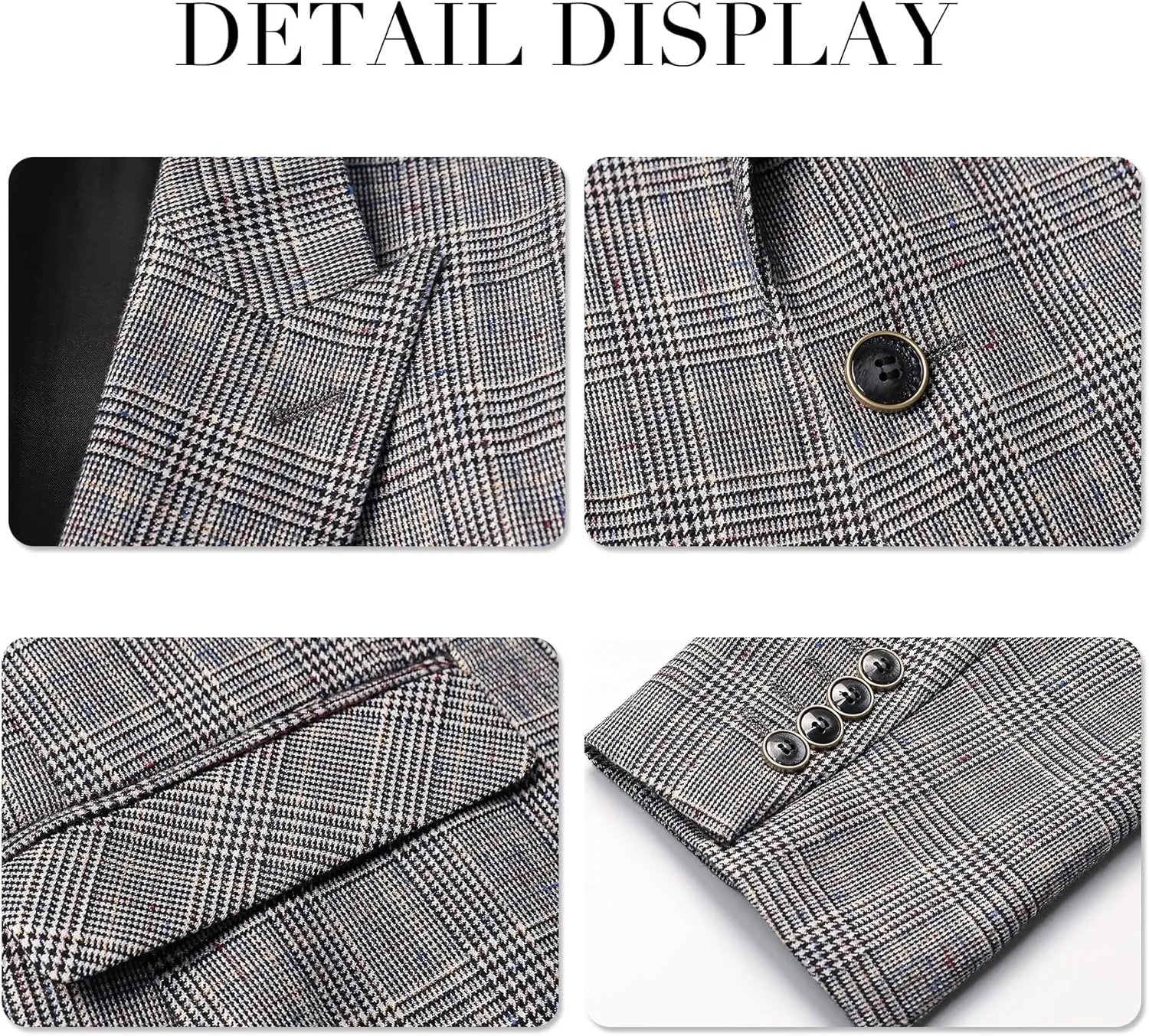 Mens 2 Piece Checked Suit Slim Fit 1 Button Plaid Casual Formal Blazer Pants Set
