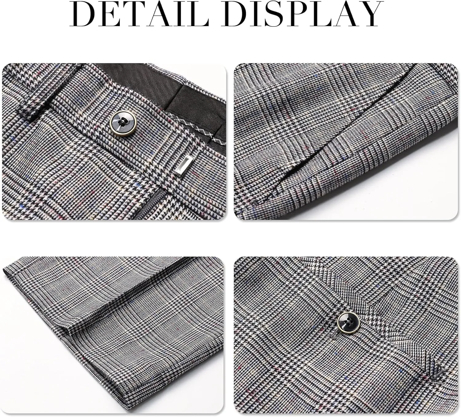 Mens 2 Piece Checked Suit Slim Fit 1 Button Plaid Casual Formal Blazer Pants Set