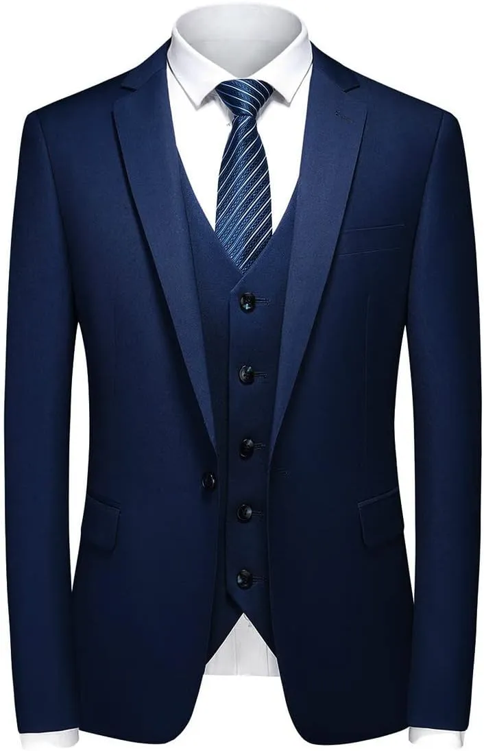 Mens 3 Piece Suits Slim Fit One Button Tuxedo Suits for Men Solid Business Casual for Wedding Blazer Pants Vest Suit Set