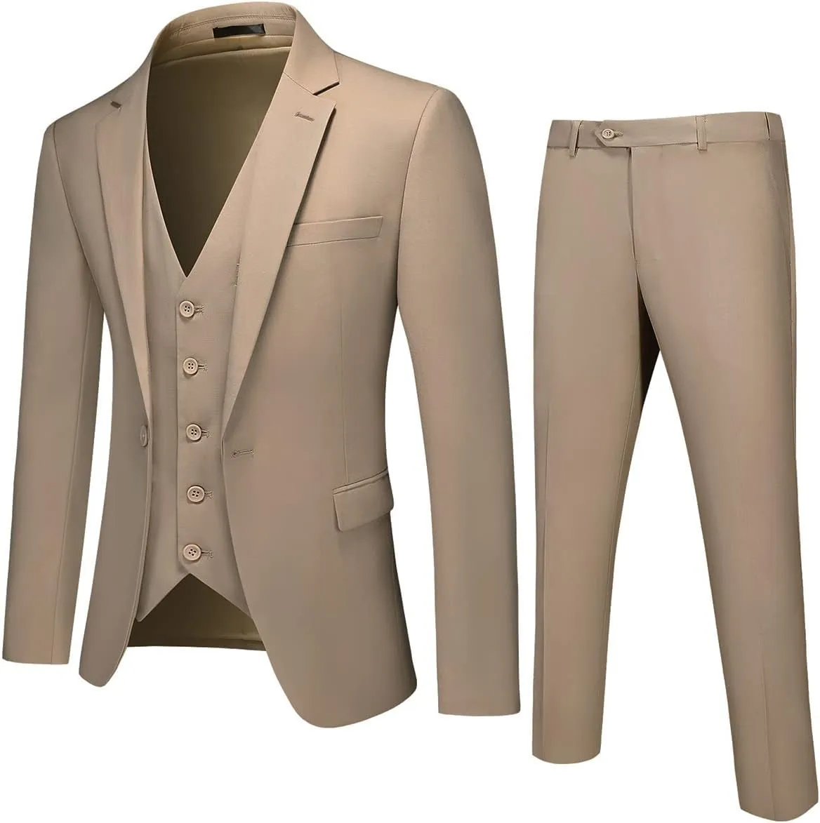 Mens 3 Piece Suits Slim Fit One Button Tuxedo Suits for Men Solid Business Casual for Wedding Blazer Pants Vest Suit Set