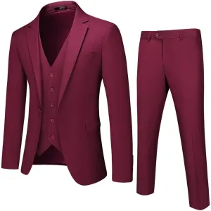 Mens 3 Piece Suits Slim Fit One Button Tuxedo Suits for Men Solid Business Casual for Wedding Blazer Pants Vest Suit Set