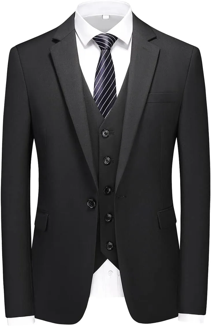 Mens 3 Piece Suits Slim Fit One Button Tuxedo Suits for Men Solid Business Casual for Wedding Blazer Pants Vest Suit Set