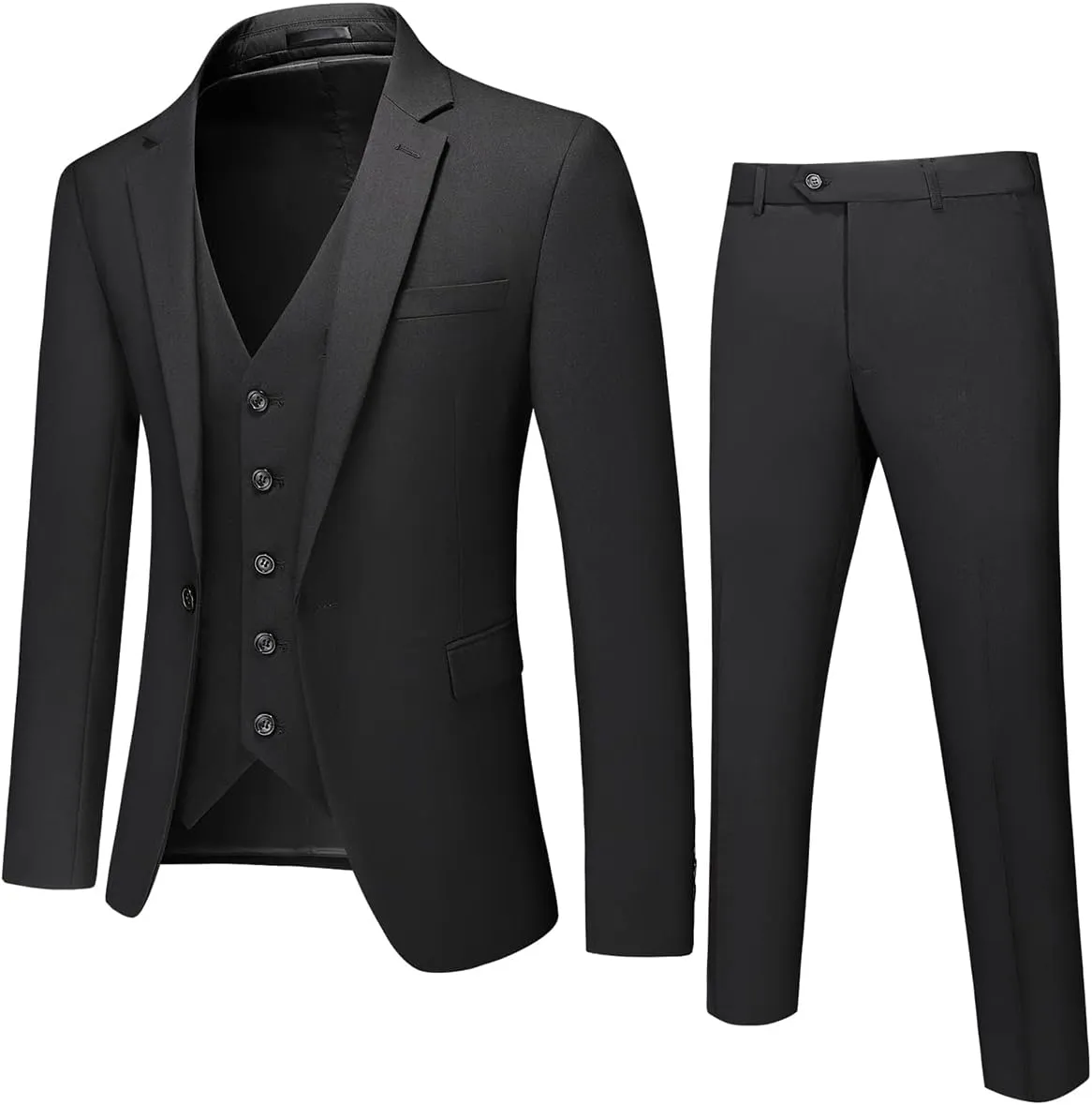 Mens 3 Piece Suits Slim Fit One Button Tuxedo Suits for Men Solid Business Casual for Wedding Blazer Pants Vest Suit Set