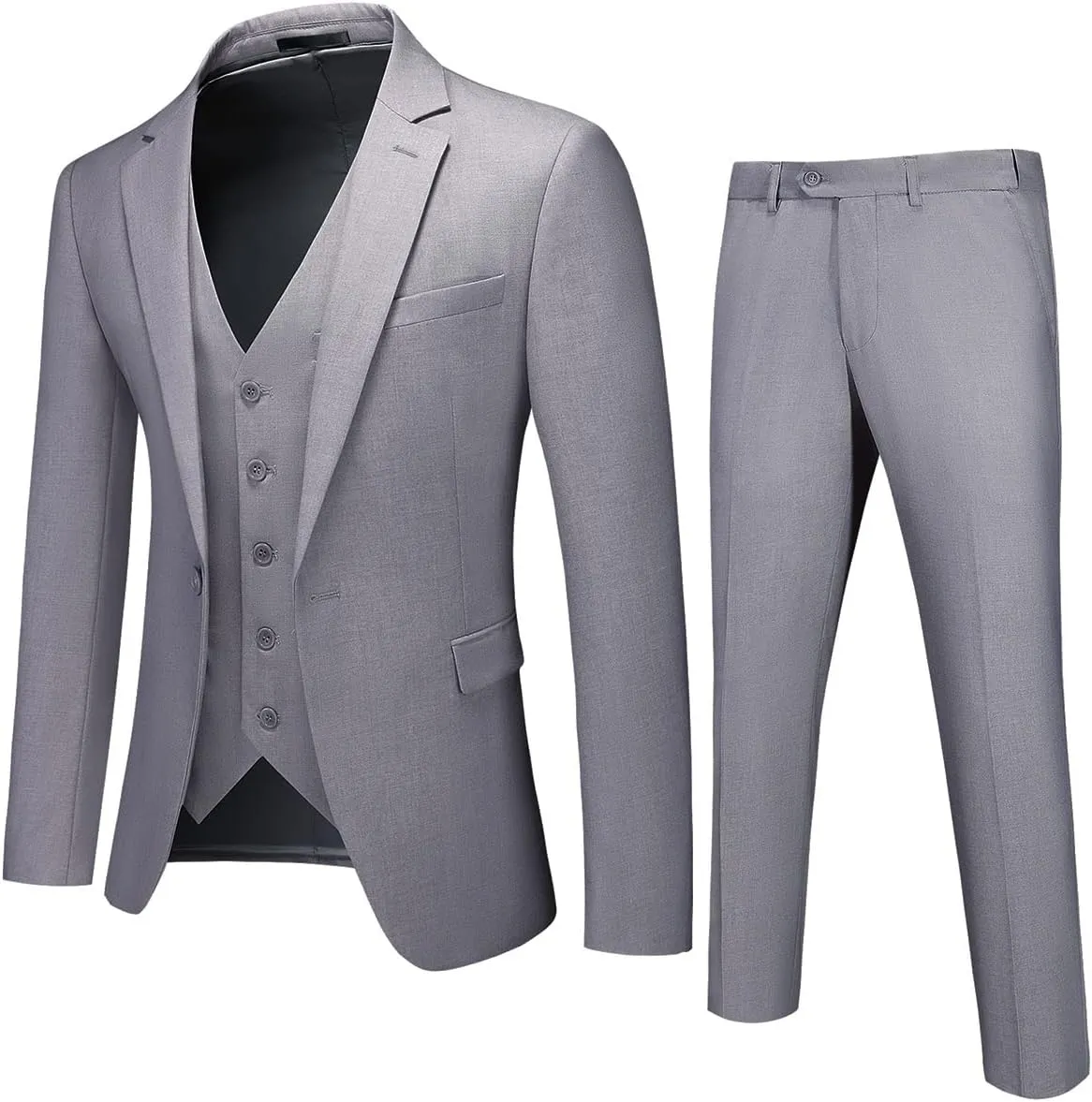 Mens 3 Piece Suits Slim Fit One Button Tuxedo Suits for Men Solid Business Casual for Wedding Blazer Pants Vest Suit Set