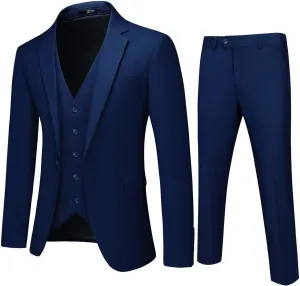 Mens 3 Piece Suits Slim Fit One Button Tuxedo Suits for Men Solid Business Casual for Wedding Blazer Pants Vest Suit Set