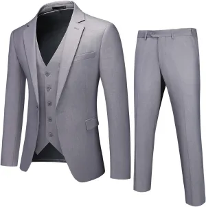 Mens 3 Piece Suits Slim Fit One Button Tuxedo Suits for Men Solid Business Casual for Wedding Blazer Pants Vest Suit Set