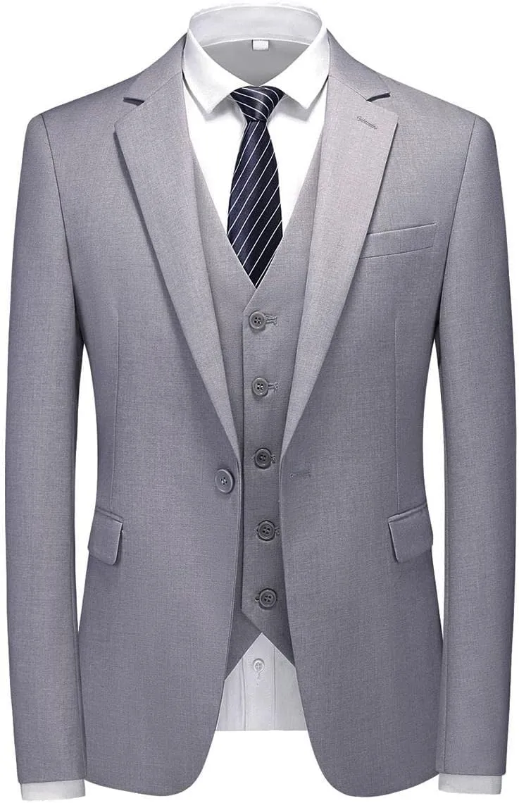 Mens 3 Piece Suits Slim Fit One Button Tuxedo Suits for Men Solid Business Casual for Wedding Blazer Pants Vest Suit Set