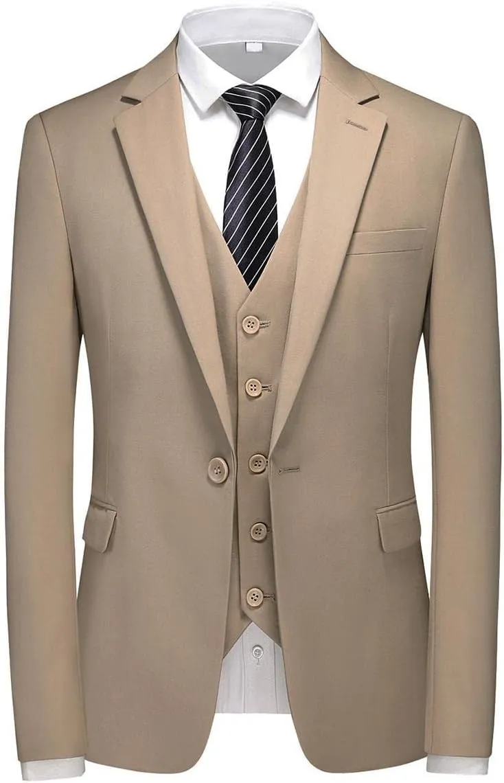 Mens 3 Piece Suits Slim Fit One Button Tuxedo Suits for Men Solid Business Casual for Wedding Blazer Pants Vest Suit Set