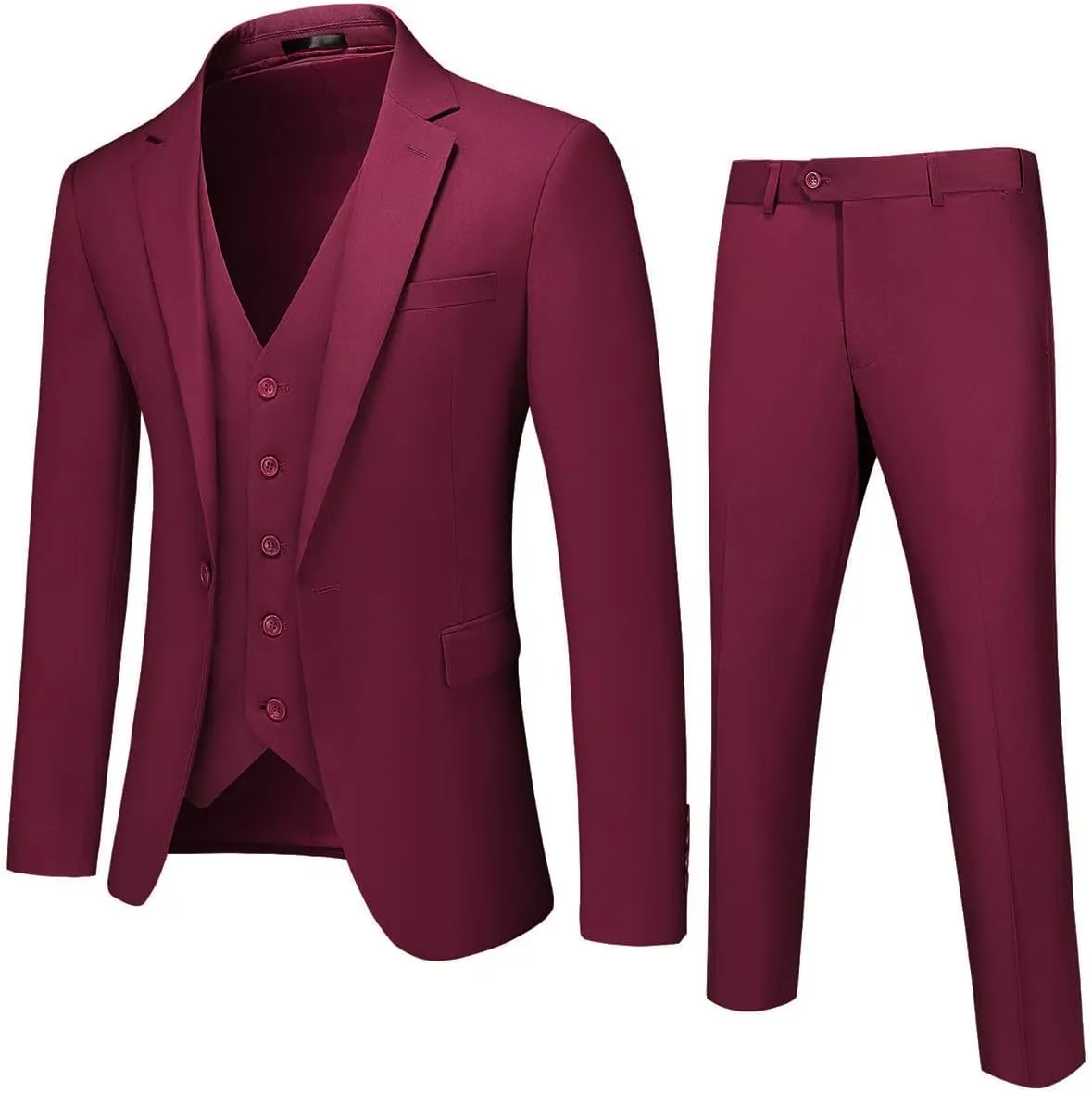 Mens 3 Piece Suits Slim Fit One Button Tuxedo Suits for Men Solid Business Casual for Wedding Blazer Pants Vest Suit Set