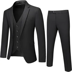 Mens 3 Piece Suits Slim Fit One Button Tuxedo Suits for Men Solid Business Casual for Wedding Blazer Pants Vest Suit Set