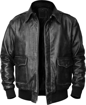 Mens Aviator A-2 Leather Jacket US Air Force Cockpit Flight Pilot Real Lambskin Distressed WW2 Bomber Jackets