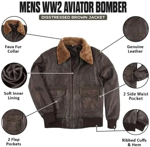 Mens Aviator A-2 Leather Jacket US Air Force Cockpit Flight Pilot Real Lambskin Distressed WW2 Bomber Jackets