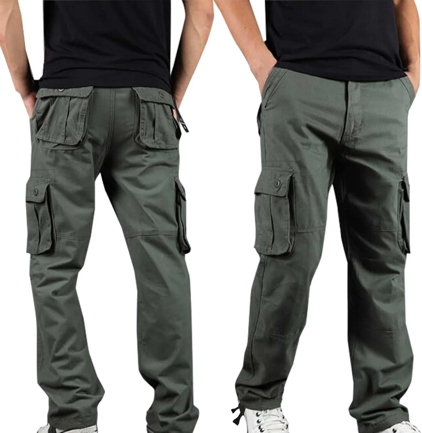 Mens Cargo Pants Dress Casual Pants Elastic Waist Loose Fit Jogger Pants Outdoor Hiking Pants Active Pants with Pockets
