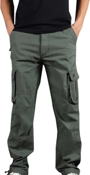 Mens Cargo Pants Dress Casual Pants Elastic Waist Loose Fit Jogger Pants Outdoor Hiking Pants Active Pants with Pockets