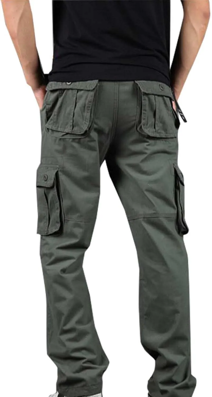 Mens Cargo Pants Dress Casual Pants Elastic Waist Loose Fit Jogger Pants Outdoor Hiking Pants Active Pants with Pockets