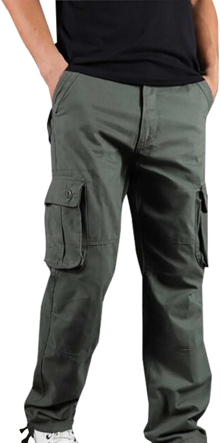 Mens Cargo Pants Dress Casual Pants Elastic Waist Loose Fit Jogger Pants Outdoor Hiking Pants Active Pants with Pockets