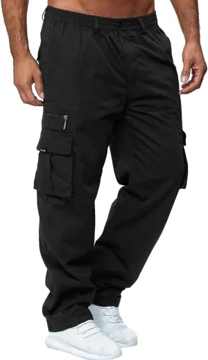Mens Cargo Pants Relaxed Fit Cotton Hiking Sweatpants Casual Athletic Joggers Outdoor Trousers with Pockets