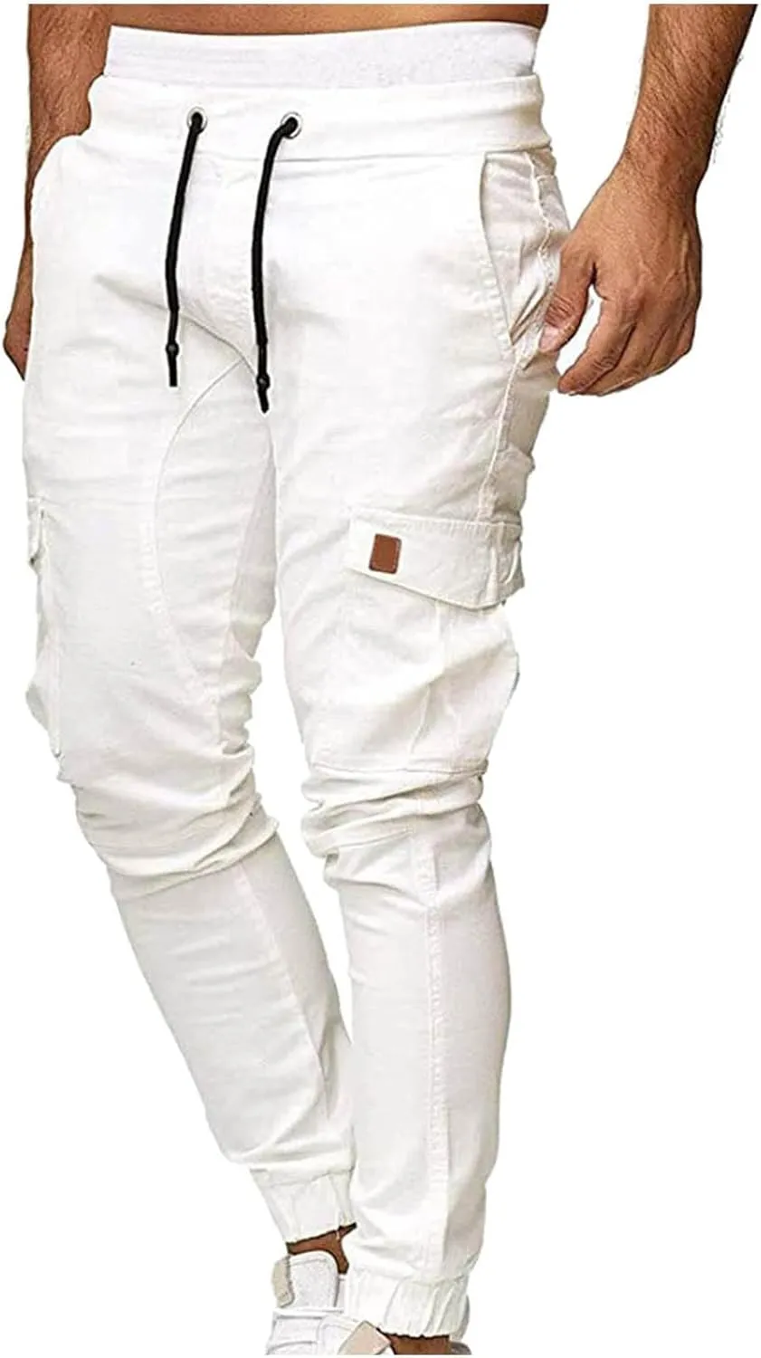 Men's Cargo Pants Stretch Skinny Fit Drawstring Cycling Climbing Trouser Casual Stylish Slacks Tapered Sweatpants